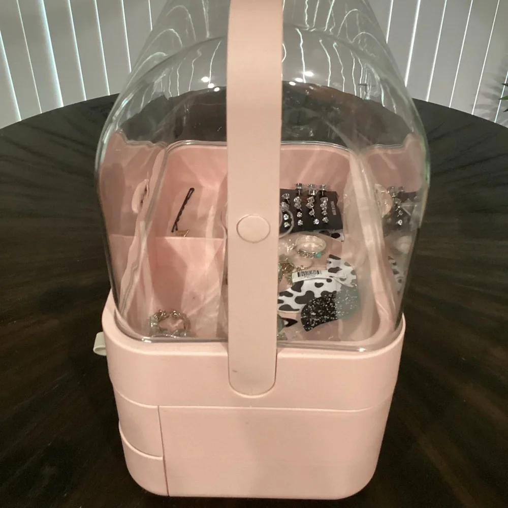 JEWLERY ORGANIZER*******Elegant Pink Jewelry Organizer with Clear Lid
